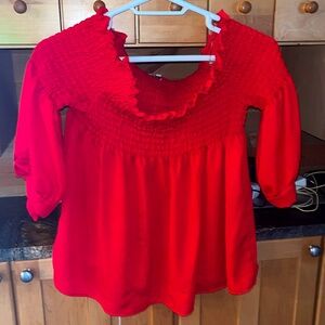Iris BRIGHT RED blouse wide neck off shoulder Flowy Blouse tie 3/4 sleeves 2XL
